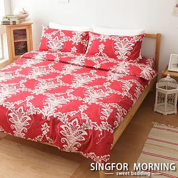 幸福晨光《皇家城堡(紅)》單人三件式100%精梳棉床包被套組