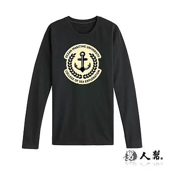 【男人幫】MA011＊遠洋探勘學院海軍風長袖T恤黑色 8號