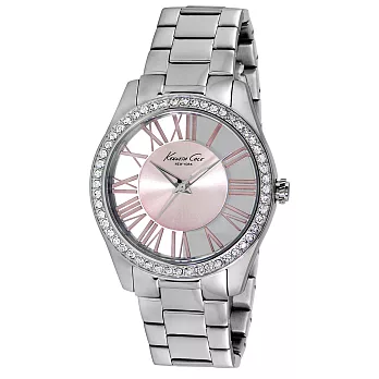 Kenneth Cole 夢靜凝望晶鑽氣質腕錶-粉x銀