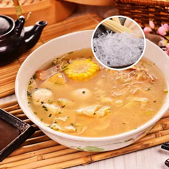 樂活e棧 寒天素魚翅降卡火鍋-任選湯底(1人份/共4組)寒天素魚翅+原味湯底