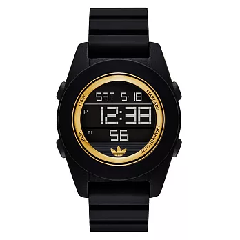 adidas 線條創造三葉圓框數位腕錶-金框黑(小)