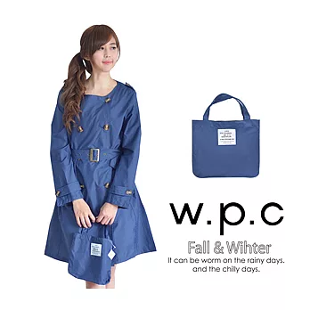 【w.p.c.】雙排釦款。時尚雨衣/風衣(R1019)(深藍素面)
