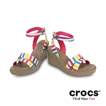 Crocs - 女性- 蕾麗花漾坡跟鞋 -35暗粉/白色