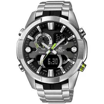 CASIO EDIFICE系列 王者氣焰雙顯計時腕錶-綠針x銀