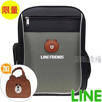 【LINE FRIENDS】書包+便當袋-高質感護脊款(三色)黑色熊大款