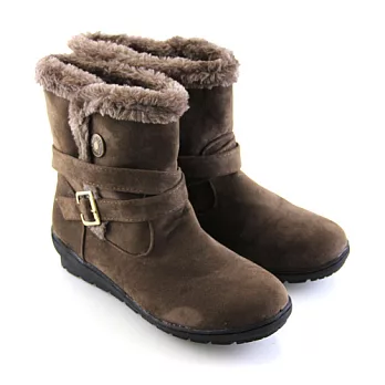 【Pretty】韓系暖暖毛絨環扣圍繞中筒靴39卡其