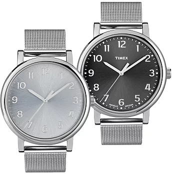 【TIMEX】TIMEX 經典復刻冷光米蘭帶系列對錶 (黑/銀 T2N597/T2N599)