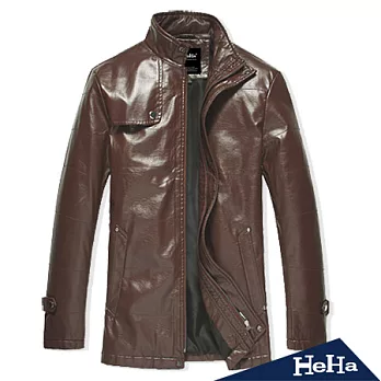 皮衣 英倫紳士中長款皮衣外套 二色-HeHa-M(紅棕)