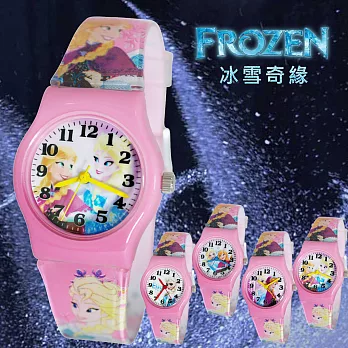 【FROZEN冰雪奇緣】 - 粉色卡通膠錶/迪士尼卡通錶/兒童錶(姐妹微笑相望)