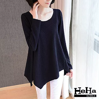 上衣 寬鬆不規則長版長袖上衣 藏青-HeHa-L*