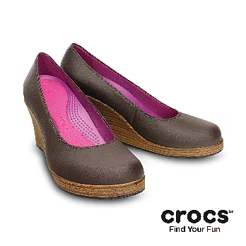 Crocs - 女款 - 蕾麗皮感楔型鞋 -36深咖啡色/胡桃色