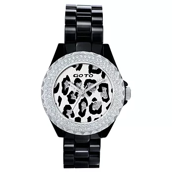 GOTO 精艷豹點潮流時尚陶瓷腕錶-白x黑