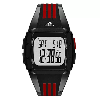adidas 方型大面板電子腕錶-黑x三線紅