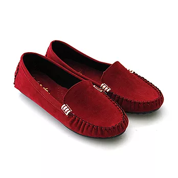 【Pretty】百搭素面絨布質感莫卡辛休閒鞋24紅色