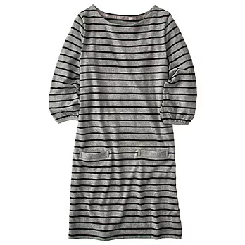 【cecile】定番條紋七分袖洋裝LJ(灰+黑)