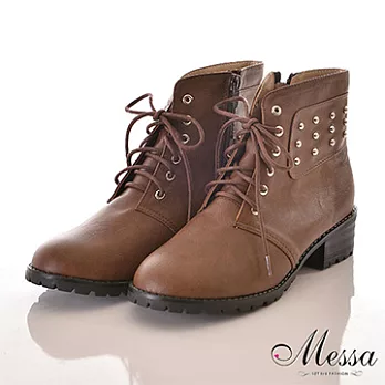 【Messa米莎】(MIT) 個性格調搖滾鉚釘馬汀短踝靴-兩色35咖啡色