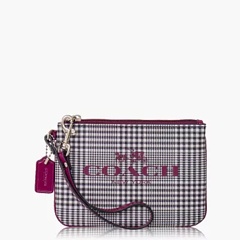 COACH 攜帶便利 防刮皮革手拿包(小款)_格紋紅