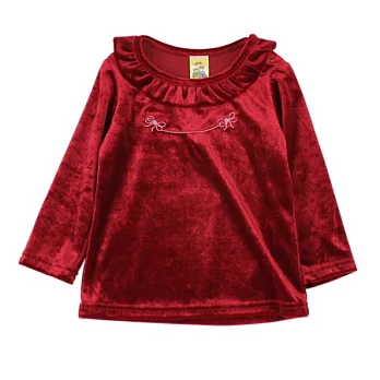 【愛的世界】MYBABY小兔花園系列剪絨長袖荷葉領上衣-台灣製-105深紅色