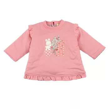 【愛的世界】MYBABY小兔花園系列純棉舖棉兩面穿長袖上衣-台灣製-80粉紅色
