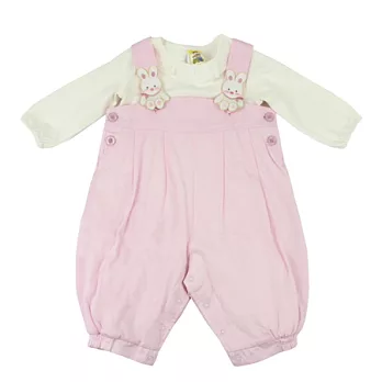 【愛的世界】MYBABY小白兔系列長袖舖棉吊帶褲套裝-台灣製-80粉紅色