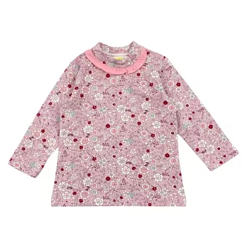 【愛的世界】MYBABY小兔花園系列荷葉領肩扣套頭衫-台灣製-105粉紅色