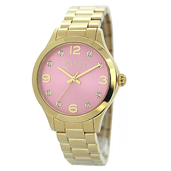 MANGO 甜心馬卡龍氣質時尚腕錶-粉紅x金