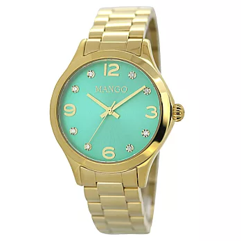 MANGO 甜心馬卡龍氣質時尚腕錶-綠x金