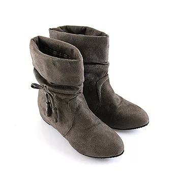 【Pretty】2way簡約蝴蝶結反摺絨布中筒靴37卡其