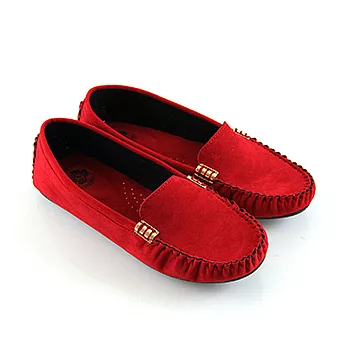 【Pretty】百搭絨布質感金飾扣莫卡辛休閒鞋24.5紅色