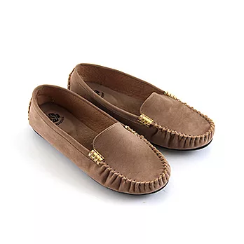 【Pretty】百搭絨布質感金飾扣莫卡辛休閒鞋25可可