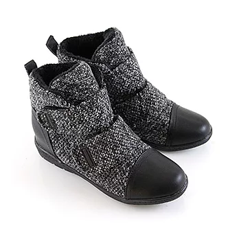 【Pretty】率性暖冬混織毛線拼接魔鬼氈休閒鞋37黑色