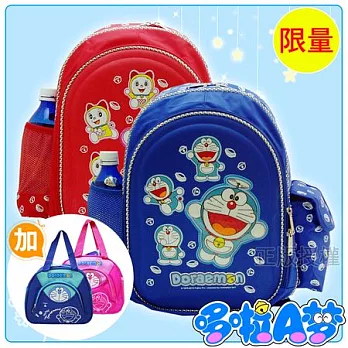 【哆啦A夢】書包+便當袋-細緻俏麗護脊款(二色)藍色