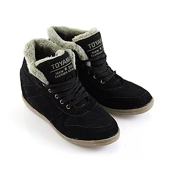 【Pretty】韓系暢銷個性女孩絨毛綁帶休閒鞋36黑色