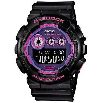 G-SHOCK 時尚炫風再進化搶眼色系運動腕錶-黑+紫-GD-120N-1B4
