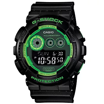 G-SHOCK 時尚炫風再進化搶眼色系運動腕錶-黑+綠-GD-120N-1B3
