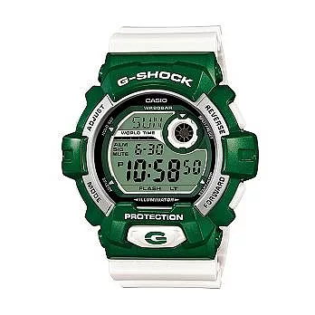 CASIO G-SHOCK 色彩革命機動年代時尚運動限量腕錶-綠+白-G-8900CS-3