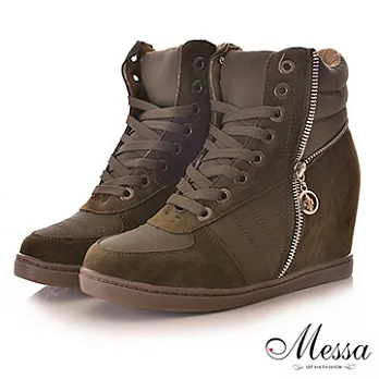 【Messa米莎】韓系拼接綁帶拉鍊式內增高休閒鞋-三色36綠色