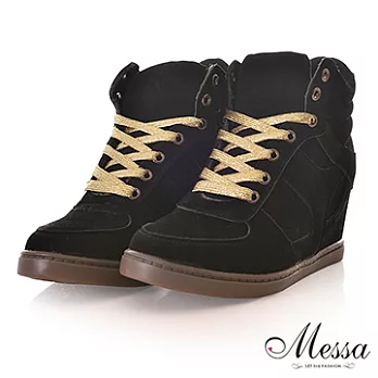 【Messa米莎】酷跑女孩金屬色綁帶內增高休閒鞋-三色36黑色