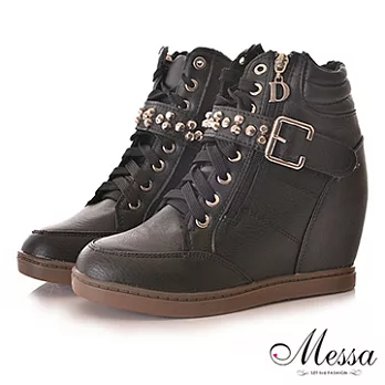 【Messa米莎】個性鉚釘金屬搖滾隱形內增高運動鞋-兩色36黑色