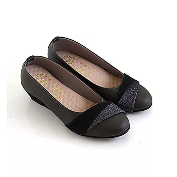 【Pretty】優雅簡約金蔥拼接楔型低跟包鞋24.5灰色