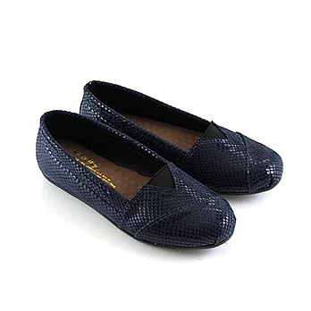 【Pretty】經典金屬質感休閒懶人鞋24.5藍色