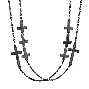 Wildfox Couture 美國品牌 鑲粉紅鑽 十字架 多層次 亮黑金 長項鍊