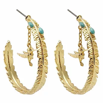 Wildfox Couture 美國品牌 土耳其藍石 金色羽毛蜂鳥 C型耳環