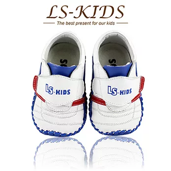 【LS-KIDS】手工精緻學步鞋-柔軟皮革系列-小精靈藍13藍白