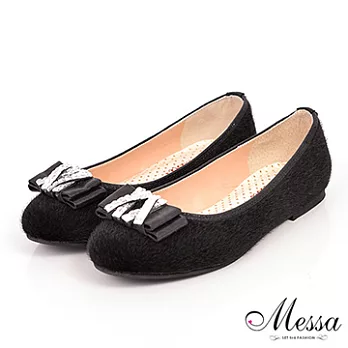【Messa米莎】(MIT) 初冬輕熟魅力鑽飾保暖絨面內真皮包鞋-兩色35黑色