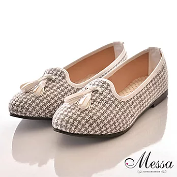【Messa米莎】(MIT) 小時代青澀學院風千鳥格紋懶人鞋-三色35灰色
