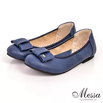 【Messa米莎】(MIT)翩翩起舞蝴蝶結交映款內真皮平底包鞋-兩色36藍色