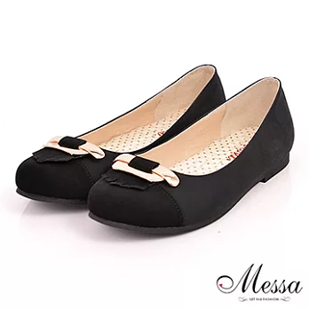 【Messa米莎】(MIT) 法式香頌金屬飾扣雙拼色內真皮平底包鞋-兩色36黑色