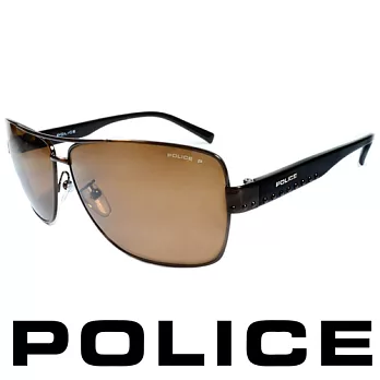 POLICE 義大利警察都會款個性型男眼鏡-金屬框(棕黑) POS8880-K05P