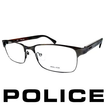 POLICE 義大利警察都會款個性型男眼鏡-金屬框(木頭棕) POV8797-568X